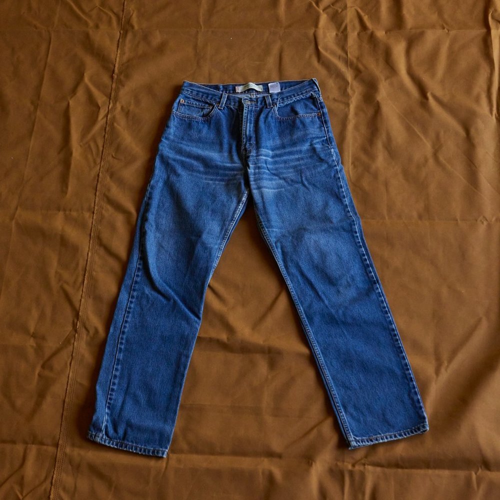 LEVI'S 505 REGULAR FIT Straight Leg Vintage Distressed Red Tab Blue Jeans 33x32